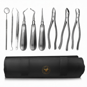 Juego de 9 Piezas para Extracción Dental Oral Básica Manual, Kit de Elevadores y Pinzas de Acero Inoxidable, Bolsa Plegable, Autoclavable, Ergonómico - Product Image 1
