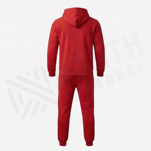 Ensemble de survêtement pour homme, rouge, à capuche, manches longues, couleur unie, sweat-shirt décontracté et pantalon de jogging avec poches à cordon - Product Image 2