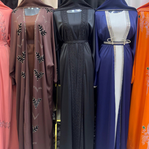 High Quality Modest Dubai Beaded Sequined <b>Long</b> Sleeve Abaya Muslim Traditional Handmade Wedding Women Polyester Breathable V Nec - Product Image 3