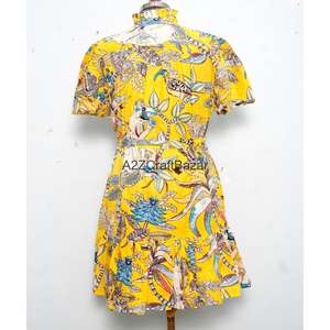 Vestido Mini 100% Algodón, Hecho a Mano, Estampado Digital Floral, con Botones, Sexy, para Otoño, Verano, Vacaciones - Product Image 5