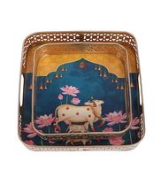 Plateaux de service décoratifs en métal plaqué or Art Déco, motif animalier, pièce unique, décoration traditionnelle pour la maison, Ramadan, Diwali
