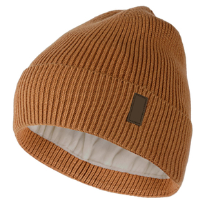Gorro de Invierno de Lujo 2026 con Forro de Satén, Parche de Cuero Personalizado, Tono Tierra, Tejido de Punto, Forro de Seda Suave, Antifrizz, para Exteriores - Product Image 1