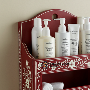 Red Wooden Wall Organizer – Compact Bathroom & Home Storage <b>Shelf</b> Red Wooden Hanging <b>Shelf</b> - Product Image 3