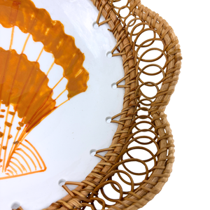 Handmade <b>Vintage</b> Orange Seashell Pattern Ceramic Bowl Scallop Edge Rattan Woven <b>Frame</b> Lightweight Durable Eco-Friendly Bowls - Product Image 3