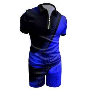 Ensemble polo et short pour homme, rayé rouge et noir, col zippé, décontracté, été, séchage rapide, polyester et élasthanne, tricoté - Product Image 6
