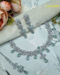 Ensemble de collier à thème floral en zircon cubique, bijoux de créateur de luxe pour soirée, ensemble de mariage traditionnel, bijoux de mode plaqués argent - Product Image 5