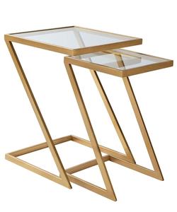Modern Brass Nesting <b>Side</b> <b>Tables</b> With Glass Tops <b>Rectangle</b> Shape Living Room Furniture Decor Indoor Use - Product Image 2