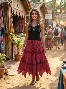 Vajra Bohemian <b>Skirt</b> Tribal Print Midi Gothic Fairy Hem Hippie Festival Witch Gypsy Wrap <b>Skirt</b> Women - Product Image 3