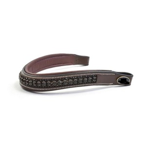 Frontal de cheval en cuir de luxe Havana Brown, vide, à double couture, avec incrustation de cristaux noirs étincelants et strass. - Product Image 4