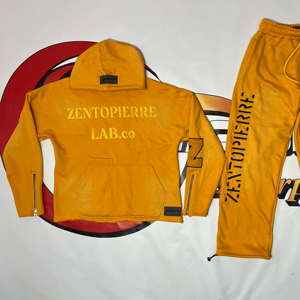 custom embroidery Tracksuit for Men 100% Cotton acid washed and Embroidery Street Wear Zip up Hoodie and Jogger 2 <b>PC</b> Set - Product Image 1