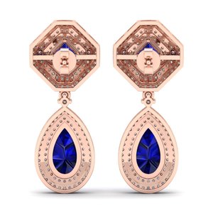 Boucles d'oreilles REYES, nouveau design, or massif 14 carats, diamants certifiés IGI, sur mesure, coupe poire, saphir bleu 5,6 carats - Product Image 4