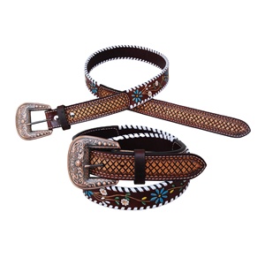 Vendedor caliente cinturón occidental en relieve floral con costura de látigo y fabricante de proveedor superior de cuero de la mejor calidad para hombres y mujeres - Product Image 1