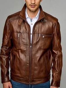 Chaqueta de Cuero Marrón para Motociclista para Hombre - Product Image 1