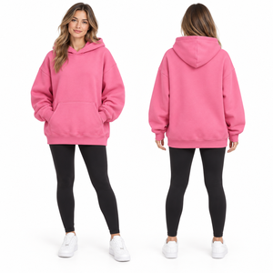 Women's Oversized Royal Blue Hooded Sweatshirt Long Sleeve Solid Color Fleece Pocket Design Autumn Casual Wear - Product Image 2