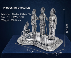 Idole de Ram Darbar en argent oxydé plaqué argent de Jaipur Metals |   Statue de dieu hindou 100% en laiton |   Décoration religieuse pour la maison pour Diwali |   11x8x8,5 cm | - Product Image 3