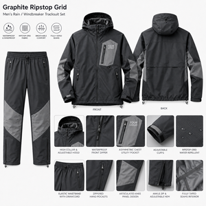 Custom Factory Direct Waterproof Eco-Friendly Print Logo Hooded <b>Zip</b> Windbreaker Set Elastic Waistband Jogger Pants Packable - Product Image 5