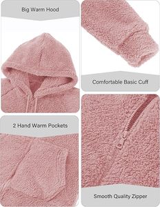2026 New Women Fuzzy Fleece Zip Up Hoodie Coat Oversized <b>Sherpa</b> <b>Jacket</b> Lightweight Transitional Outerwear OEM - Product Image 4