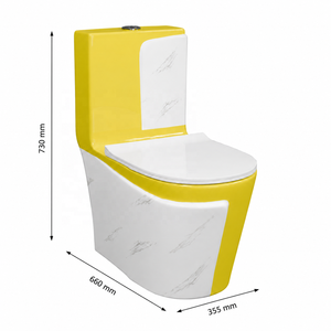WC monobloc moderne en céramique avec design marbre jaune et blanc, chasse d'eau par lavage - Product Image 4