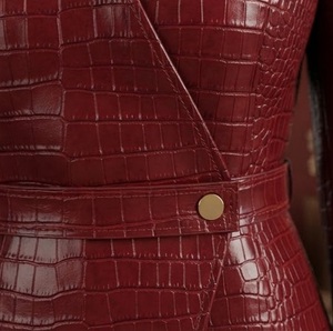 Red Crocodile Embossed Faux <b>Leather</b> <b>Blazer</b> Women's V-Neck Full Sleeve Autumn <b>Jacket</b> Regular Length Single Button - Product Image 6