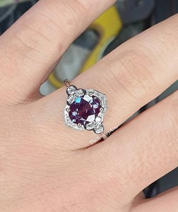 <b>Alexandrite</b> <b>Engagement</b> Wedding <b>Ring</b> Vintage Oval Cut Color Changing Gemstone Sterling Silver June Birthstone <b>Ring</b> Gift for Her - Product Image 2