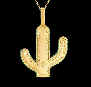 Collier pendentif hip-hop en moissanite Cactus, breloque verte, plaqué or sur argent, cadeau pour bijoux de fête - Product Image 4