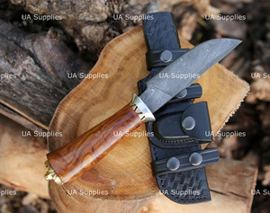 Couteau de chasse d'extérieur personnalisé à lame fixe en acier Damas, ultra-affûté, avec manche en bois de rose, OEM ODM, étiquettes privées - Product Image 4