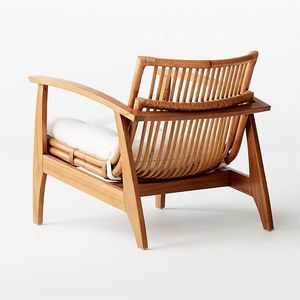Sillón Moderno de Ratán con Estructura de Madera Maciza y Cojín para Sala de Estar, Dormitorio o Villa - Product Image 4