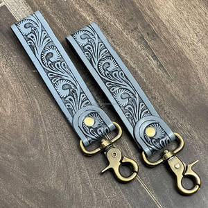 Porte-clés artisanal en cuir véritable, style western, avec motif floral, sangle de poignet, porte-clés personnalisé pour cadeaux promotionnels - Product Image 5