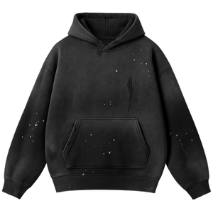 Sudadera con capucha negra desgastada con salpicaduras de pintura, estilo urbano, al por mayor - Product Image 6