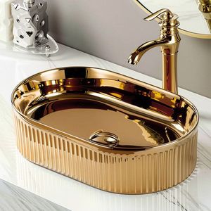 Luxury Oval Brass Wash <b>Basin</b> Premium Bathroom Vessel Sink Golden Finish Home Hotel Restaurant Decor Interior Design Projects - Product Image 2
