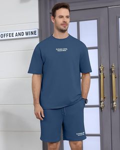 Conjunto Deportivo de 2 Piezas para Hombre, Camiseta Holgada con Hombros Caídos y Letras Estampadas, Pantalones Cortos, Traje Deportivo para Correr, Verano - Product Image 3
