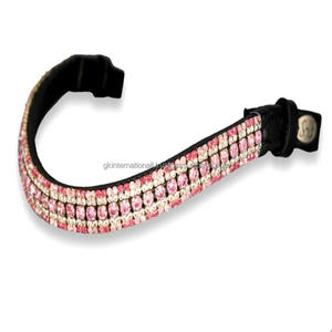 Elegante diadema de cuero para caballo con cinco filas de cristales rosas brillantes, cadena de metal decorativa y forma curva, tallas personalizadas. - Product Image 3