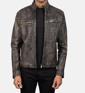 Blouson unisexe d'hiver en cuir véritable délavé, élégant, avec fermeture éclair, imperméable, coupe-vent, séchage rapide, style motard, vente en gros - Product Image 1