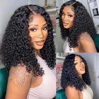 Perruque Bouclée Crépu Doublement Tirée 300 Densité, avec Closure 4x4 Pré-Épilée, Perruque Frontale Complète 13x4 Cheveux Humains pour Femme