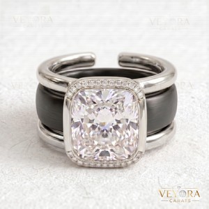 Bague Oura en Moissanite taille coussin avec halo, en argent sterling 925 massif, bijou de luxe scintillant pour un style élégant - Product Image 5