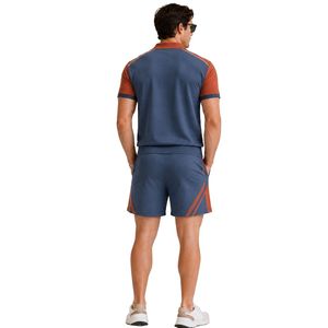 Conjunto de Camiseta Polo y Pantalones Cortos para Hombre en Azul Pizarra y Rojo Óxido, con Bolsillo en Contraste, Estilo Casual de Verano, Dos Piezas, Logotipo Personalizado, Ropa Deportiva Premium - Product Image 2
