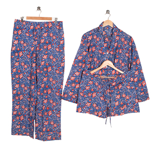 ชุดนอนลายดอกไม้สีม่วงส้มแบบใหม่ ชุดนอนผ้าทอพร้อมเชือกผูกเอว เหมาะสำหรับผู้หญิง - Product Image 6