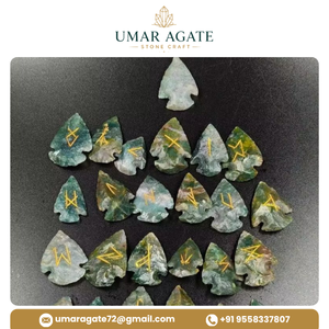 Juego de Runas de Ágata Musgosa con Punta de Flecha, Hermosas Runas Futhark Talladas a Mano en Piedra Preciosa, Herramienta Espiritual, Regalo - Product Image 2