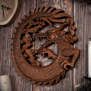 Estatua de Dragón de Madera Tallada de Lujo, Pieza Decorativa Tradicional, Escultura de Dragón de Madera Coleccionable para Decoración de Interiores - Product Image 5