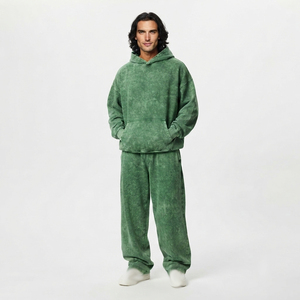 Conjunto Deportivo de Dos Piezas para Hombre, Sudadera con Capucha y Pantalones, Estilo Acid Wash, 100% Algodón Felpa, Hombros Caídos - Product Image 6