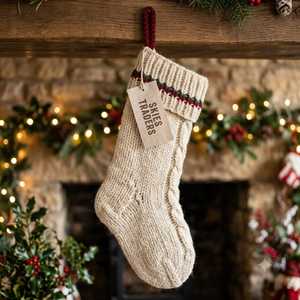 Chaussette de Noël en tricot torsadé épais avec motif Fair Isle rouge et vert, en laine, pour cheminée, décoration de fêtes, vente en gros - Product Image 4