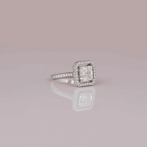 Lab Grown Diamond Engagement <b>Ring</b> Asscher Cut 10/14/18K Solid <b>Gold</b> with Two Side Halo Custom Designed <b>Ring</b> <b>Gold</b> Plated Certified - Product Image 1