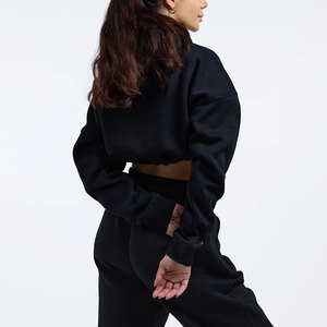 Sudadera con capucha lisa de diseño crop para mujer, ajuste ceñido, moda urbana, peso pesado 280 g/m², venta al por mayor 2026 - Product Image 3