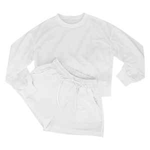 Ensemble de survêtement en coton tricoté pour femmes, 2 pièces, col rond, manches longues, coupe ample, blanc uni, décontracté, toutes saisons - Product Image 4