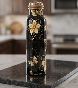 Deluxe Floral Design Printed <b>Copper</b> Water Bottle With <b>Screw</b>-On Lid For Daily Hydration Travel Gym Yoga Office And Hiking - Product Image 2