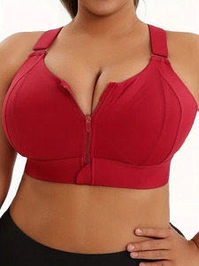 Soutien-gorge de sport pour femme, style simple, fermeture éclair avant, maintien élevé, grandes tailles, bretelles réglables, antibactérien, Spandex/Nylon, Yoga/Course à pied - Product Image 2