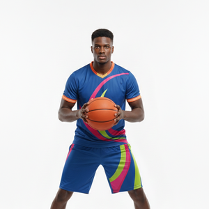 Uniforme de Fútbol Azul, Jersey de Baloncesto Transpirable con Conjunto de Pantalones Cortos, Camiseta de Manga Corta de Calidad con Pantalones Cortos al Por Mayor - Product Image 3