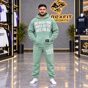 Ensemble sweat-shirt et pantalon de survêtement pour homme REXFIT SPORTS, design imprimé lettres vertes, vêtements d'hiver, 100% coton molletonné - Product Image 1