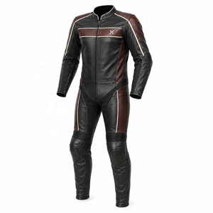 Combinaison de moto en cuir une pièce style Café-Racer |   Noir Bourgogne |   Fabricant OEM ODM |   Qualité de conception haut de gamme |   Vêtements de course - Product Image 1