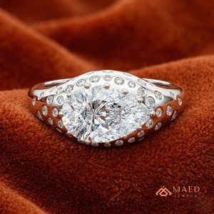 Moissanite Side Stone <b>Dome</b> <b>Ring</b> for Women Silver Plated Luxury Engagement Wedding Anniversary Jewelry - Product Image 3